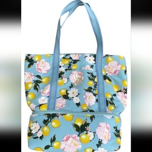Nip luxury VS Tiffany teal lemon floral cooler tote zip waterproof jumbo bag